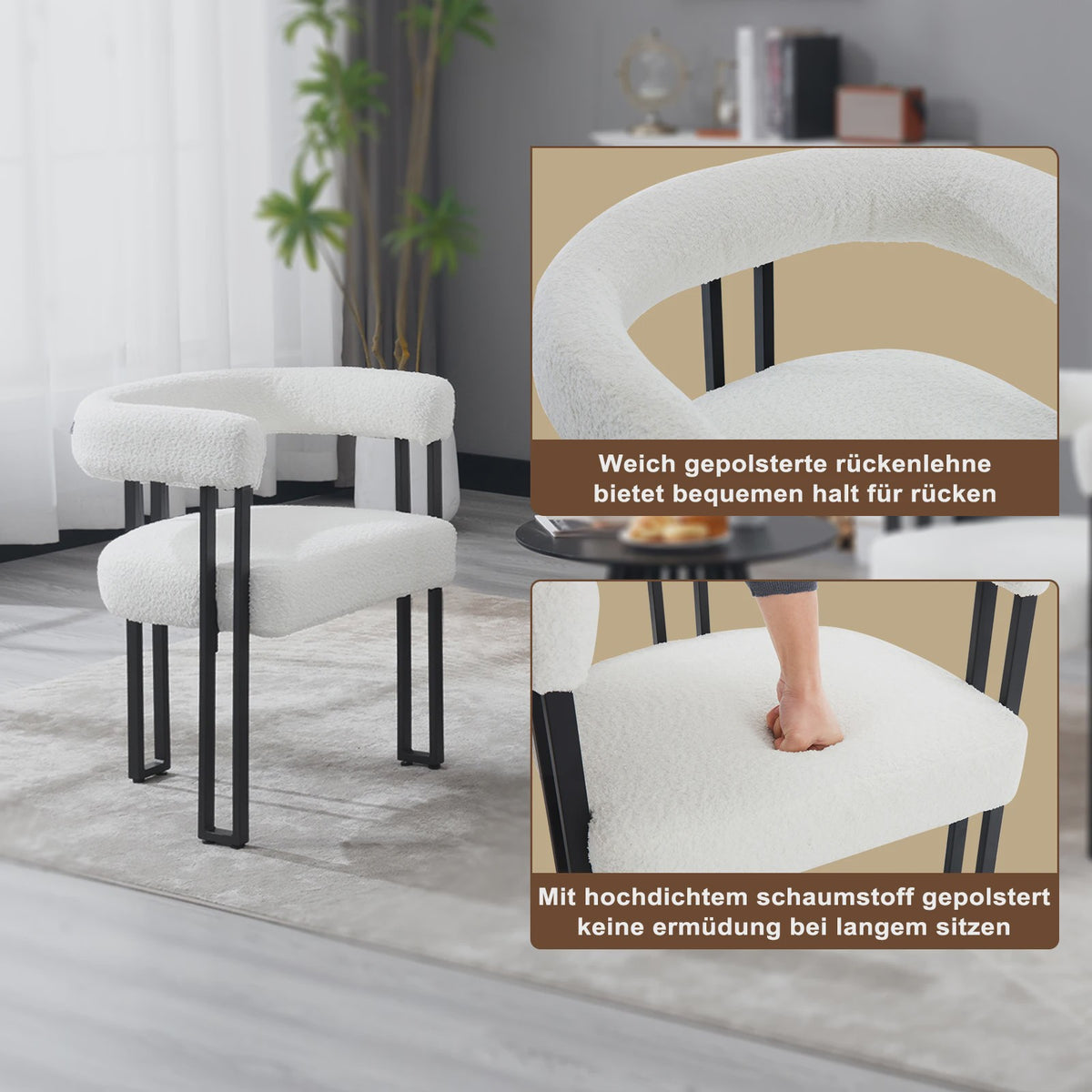 Set van 2 Chenille Eetkamerstoelen met Armleuningen - Modern en Comfortabel