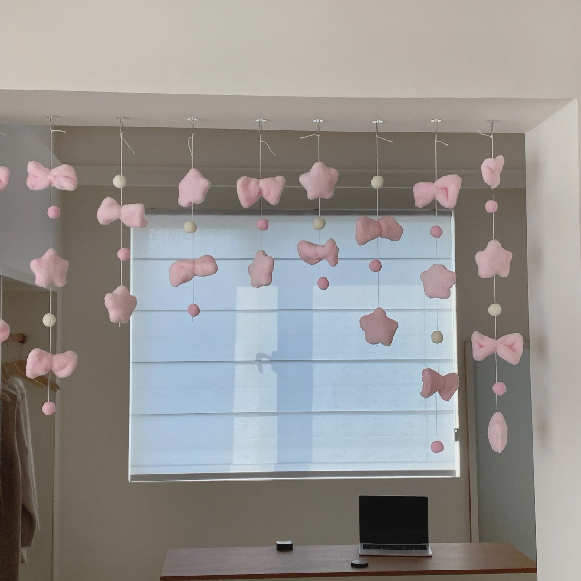 Schattige Strikjes & Sterren Gordijn - Decoratieve Deurhanger voor Meisjeskamer