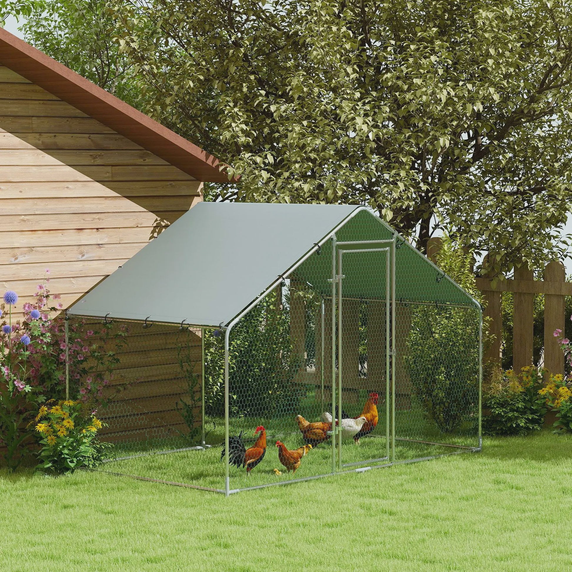 PawHut Groot Kippenhok met Ren - 5.1 m² - Waterdicht & UV-bestendig - Grote Volière voor 5-8 Kippen