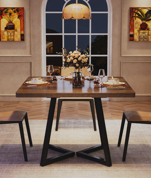 Industriële Vierkante Eettafel 80x80 cm voor 4 Personen met Houten Look en Metaal Onderstel