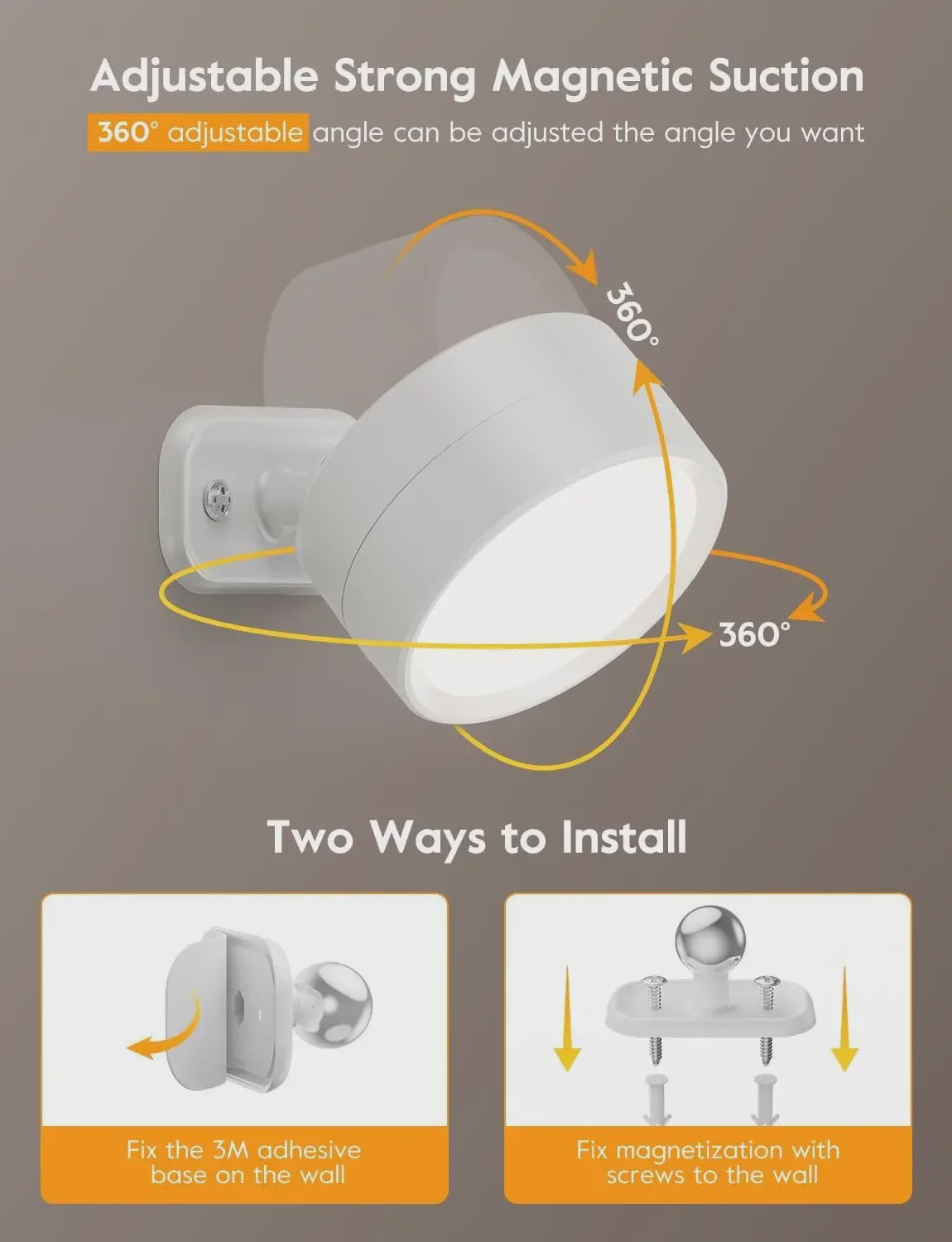 Oplaadbare Magnetische Wandlamp met Afstandsbediening - 360° Draaibaar & Dimbaar