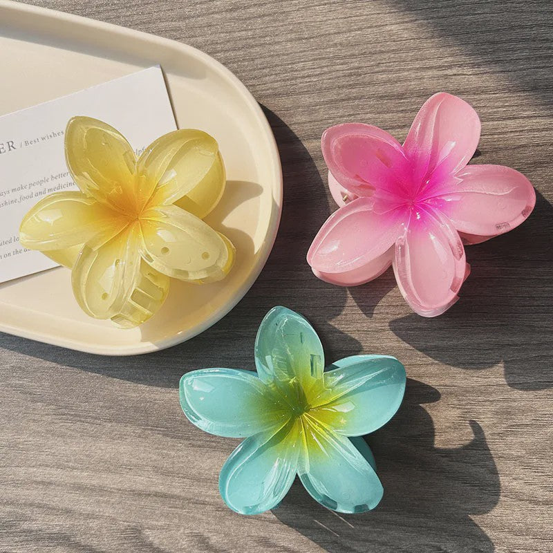 3x Grote Boho Bloemen Haarclips Acryl - Gradient Kleuren & Hawaii Stijl Haaraccessoires voor Dames