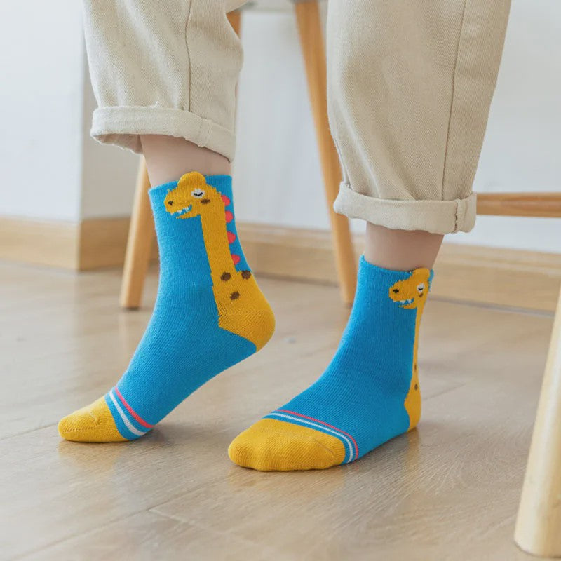 5 Paar Leuke Kindersokken met Dinosaurus Print - Comfortabel en Vrolijk
