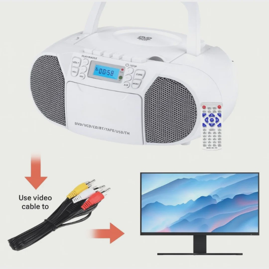 Multifunctionele DVD Speler met Bluetooth, Cassette, USB, Radio en Opnamefunctie