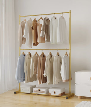 Stabiele Kledingrek Dubbellaags - Multifunctioneel & Nordic Stijl - Zwart, Wit, Goud