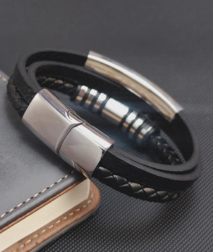 Heren Leren Armband met RVS Details - Stijlvol & Klassiek