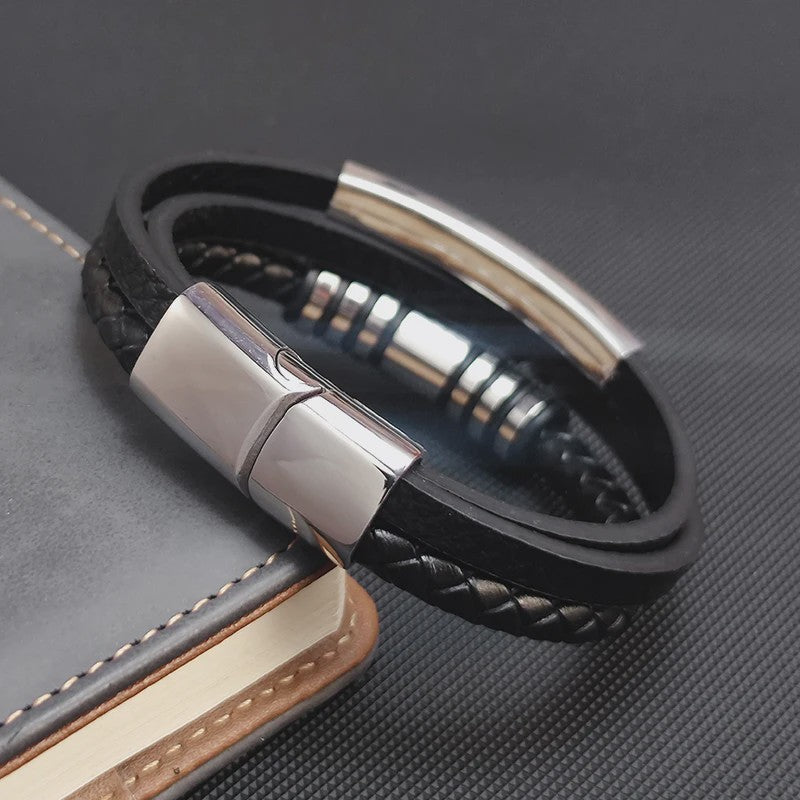 Heren Leren Armband met RVS Details - Stijlvol & Klassiek