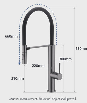 Gunmetal Keukenkraan met Uittrekbare Douche, 360° Draaibaar, Warm & Koud Water