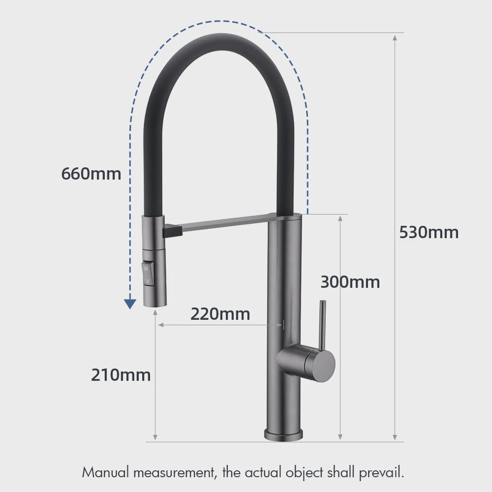 Gunmetal Keukenkraan met Uittrekbare Douche, 360° Draaibaar, Warm & Koud Water