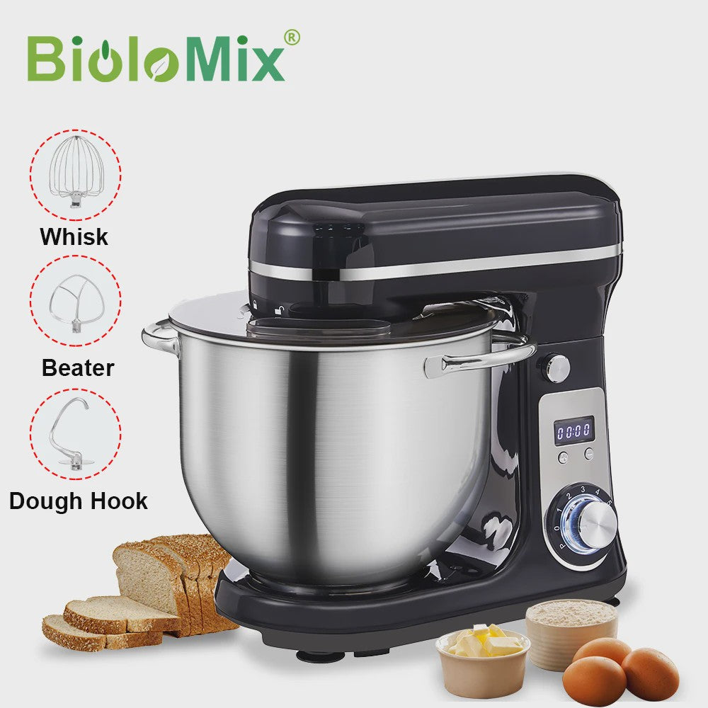 BioloMix Keukenmachine 1200W - 6L RVS Kom, Stille DC Motor & 6 Snelheden