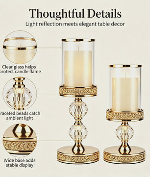 Luxe Gouden Kandelaars Set (3 stuks) met Kristal en Glas - Sfeervolle Decoratie
