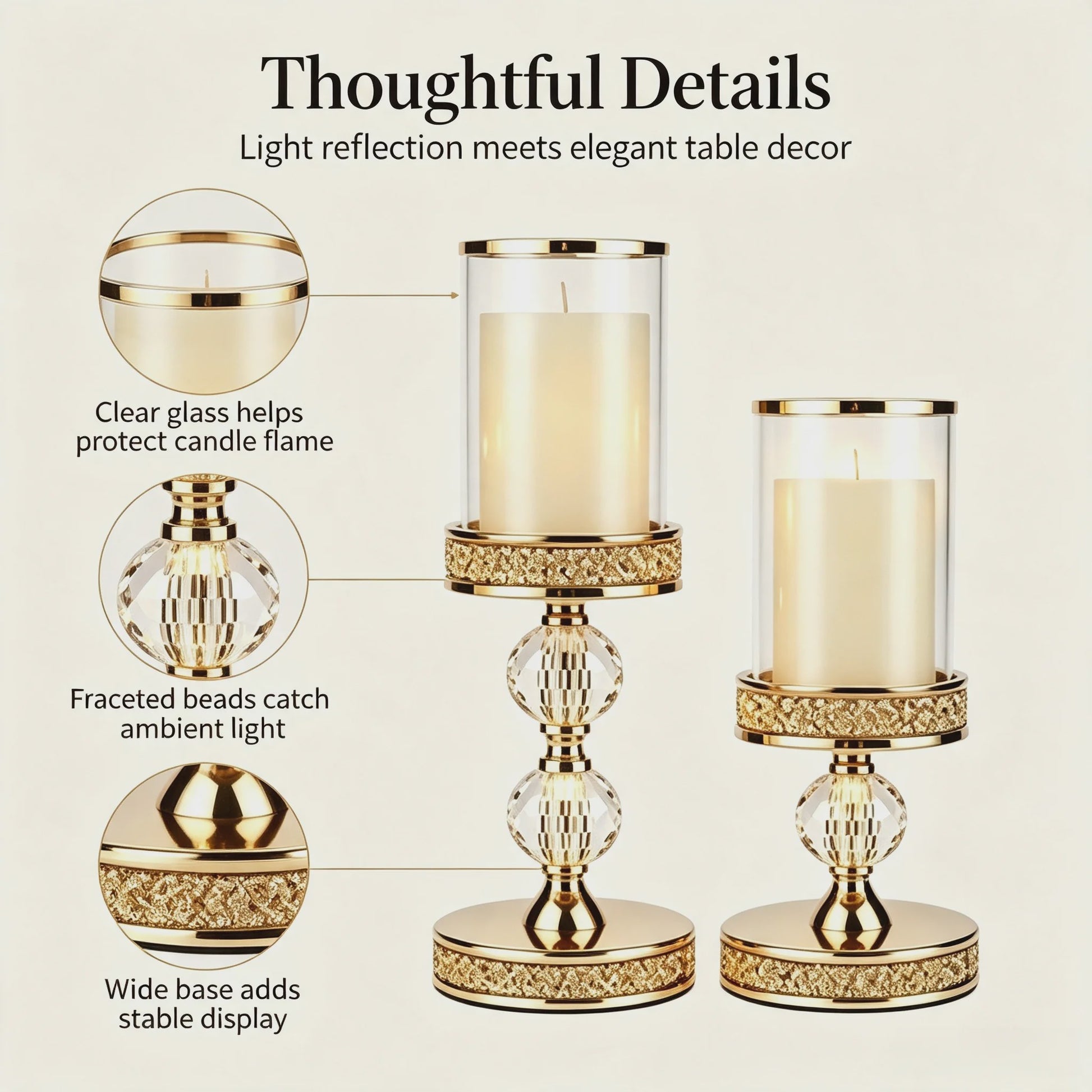 Luxe Gouden Kandelaars Set (3 stuks) met Kristal en Glas - Sfeervolle Decoratie