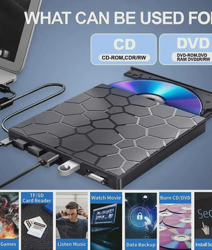 Externe DVD/CD Brander & Speler met USB 3.0 en Type-C | 7-in-1 Multifunctionele Drive voor PC & Mac