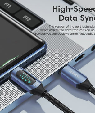 Toocki USB-C naar USB-C Kabel 100W PD Fast Charging met Digitaal Display