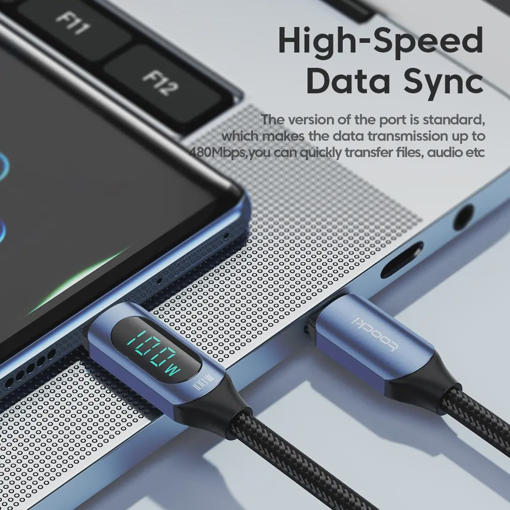 Toocki USB-C naar USB-C Kabel 100W PD Fast Charging met Digitaal Display