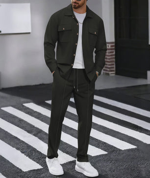 Heren Wafelruit Set: Stijlvol Casual & Zakelijk Jack met Lange Broek