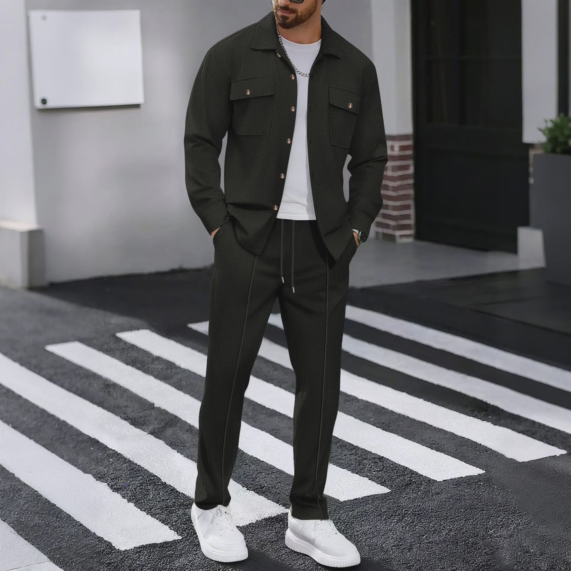 Heren Wafelruit Set: Stijlvol Casual & Zakelijk Jack met Lange Broek