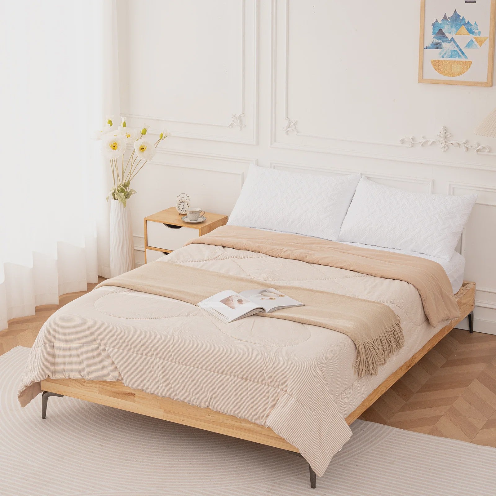 Massief Grenen Houten Bed 140x200cm met Lattenbodem en Opbergruimte - Moderne Stijl