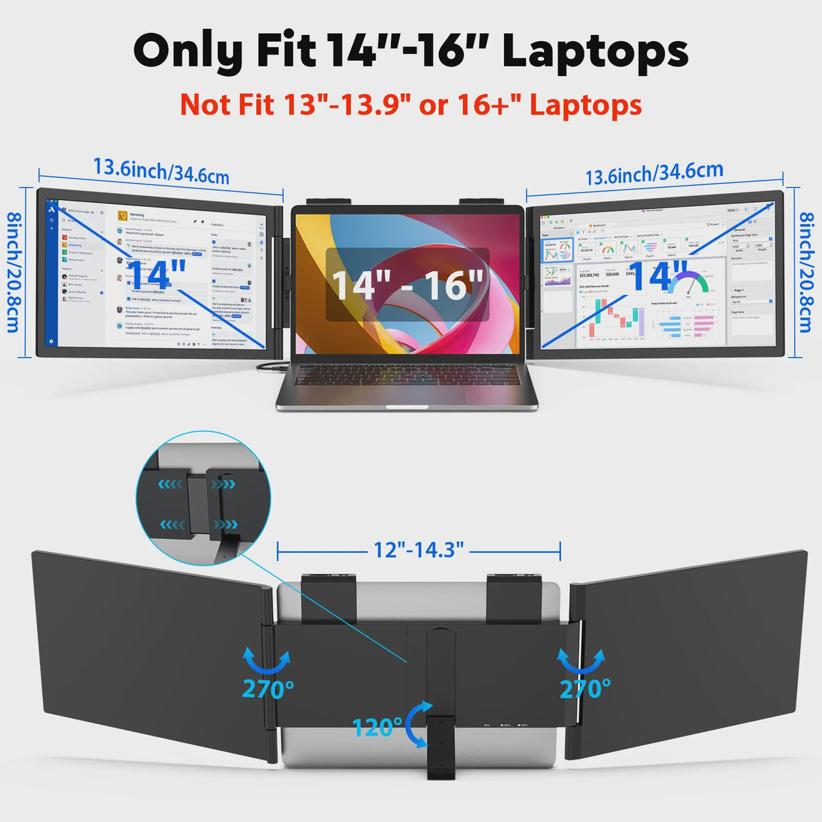 Draagbare Triple Monitor 14 Inch FHD IPS 60Hz met USB-C voor Laptops (14-16.5")