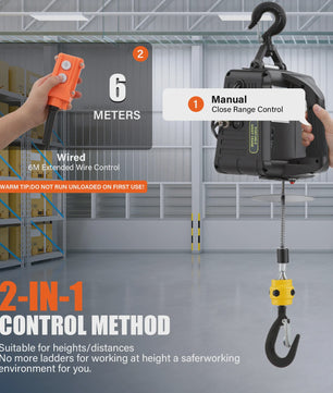 Elektrische Takel 500 kg - 7m Hefhoogte, 4m/min Snelheid, Kabel & Handmatige Bediening