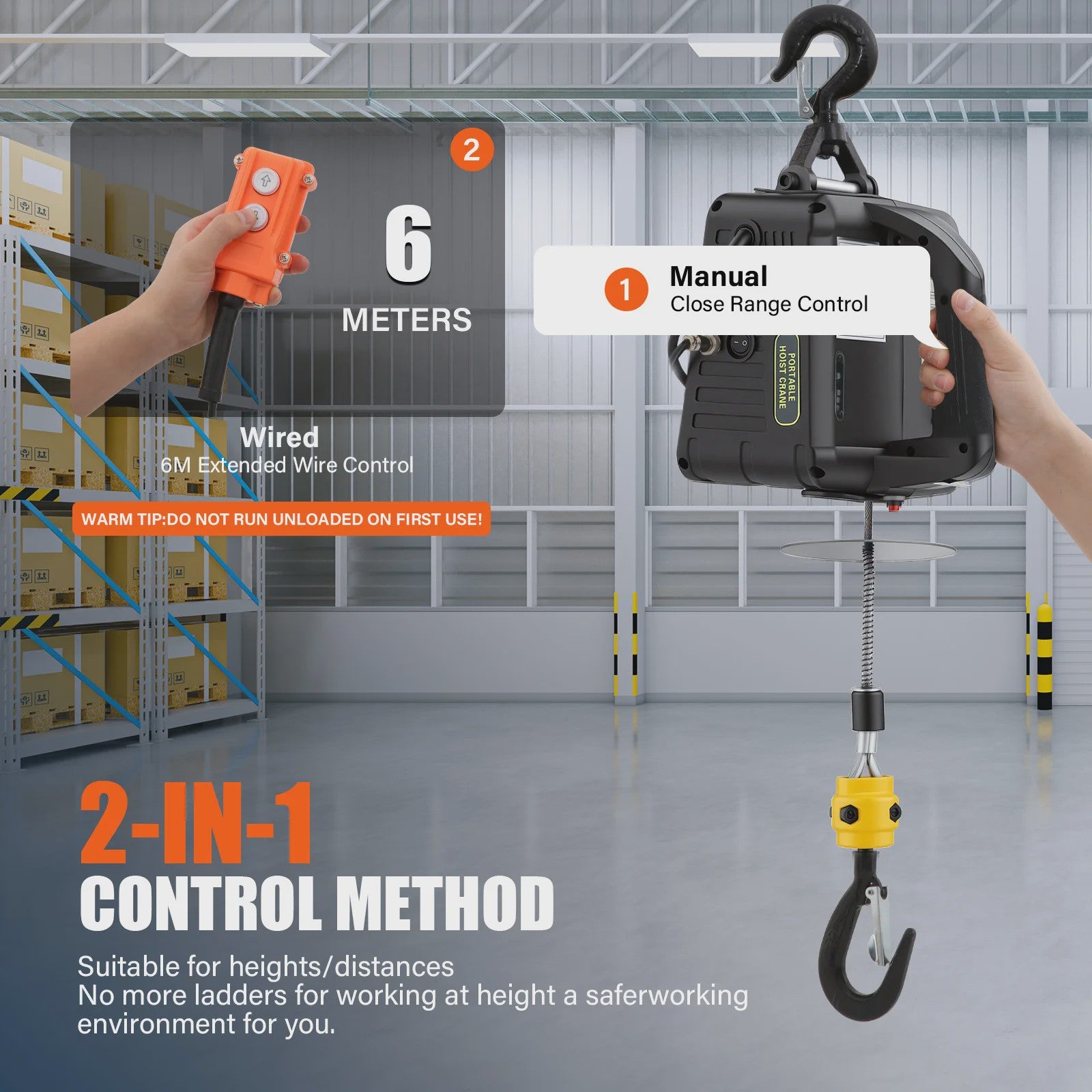Elektrische Takel 500 kg - 7m Hefhoogte, 4m/min Snelheid, Kabel & Handmatige Bediening
