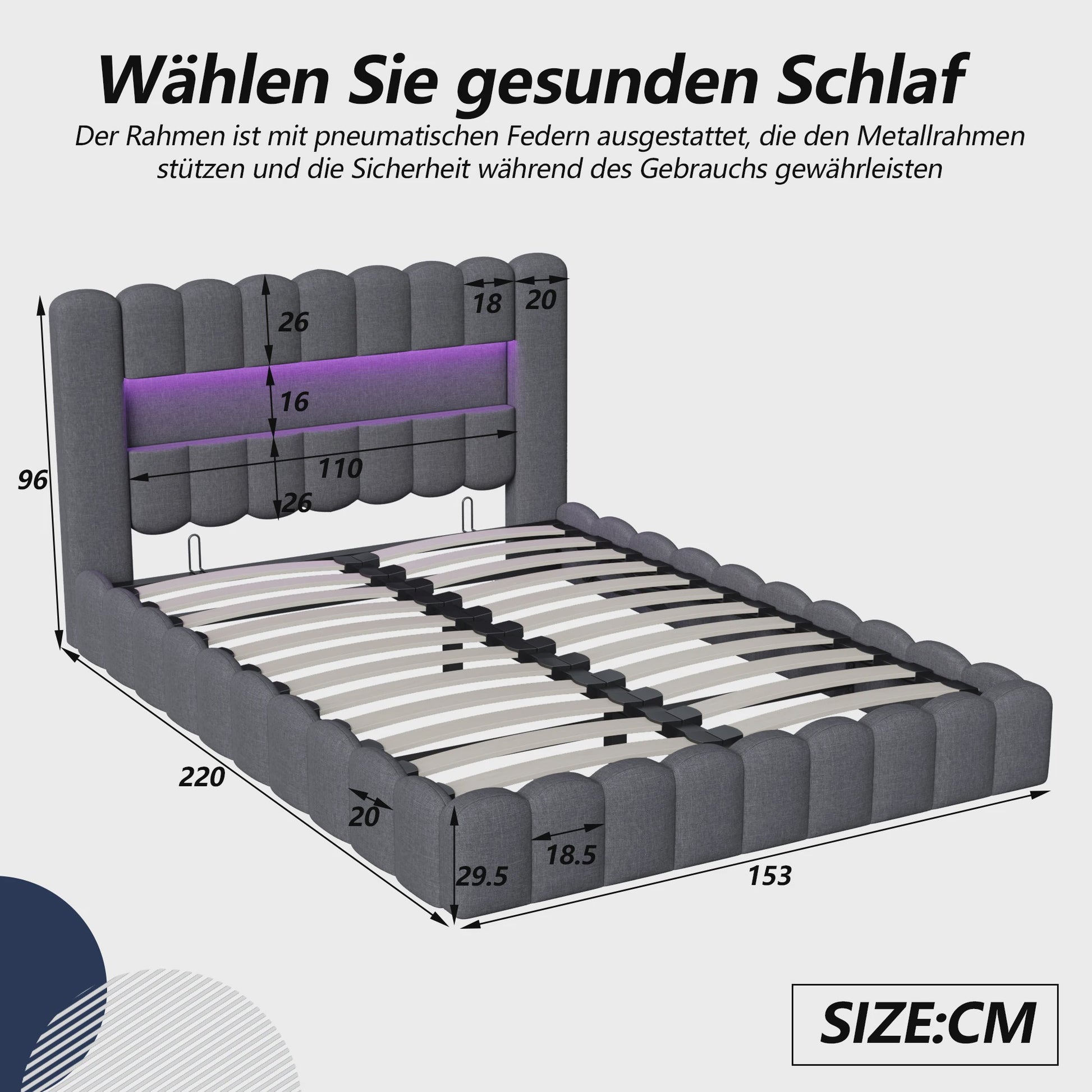 Luxe Gestoffeerd Dubbel Bed met LED Verlichting en USB Poort - Zonder Matras