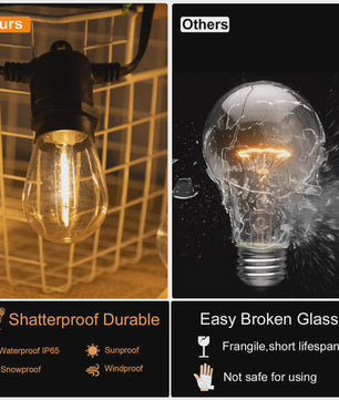 50FT Slinger LED Verlichting Buiten - Dimbare, Kopppelbare en Onbreekbare Tuinlampen