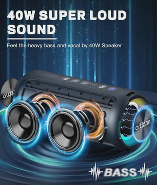 Ortizan X8 Pro Bluetooth Speaker: 40W Krachtig Geluid, IPX7 Waterdicht, RGB Licht & TWS