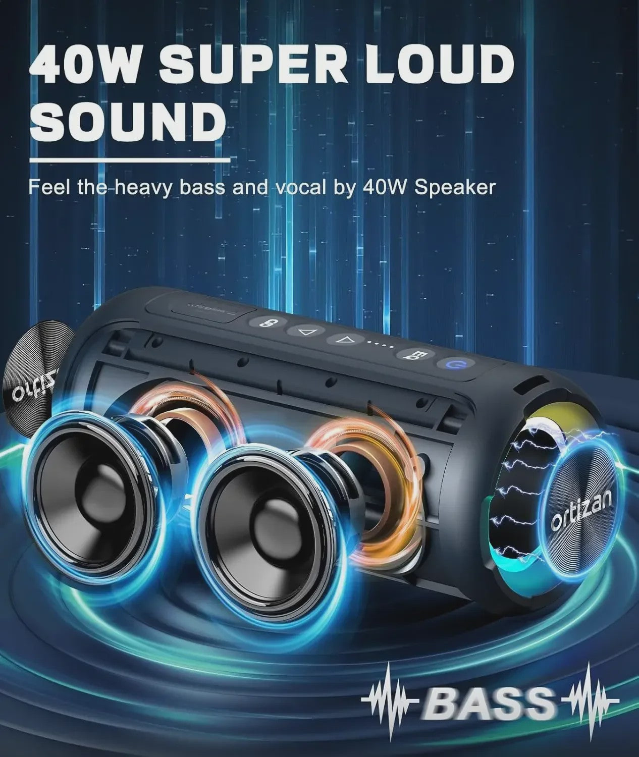 Ortizan X8 Pro Bluetooth Speaker: 40W Krachtig Geluid, IPX7 Waterdicht, RGB Licht & TWS
