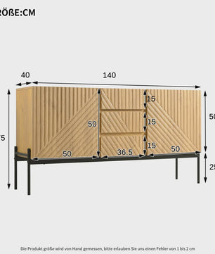 Stijlvol Houten Dressoir met 2 Deuren, 3 Lades en Metalen Poten - 140cm Breed