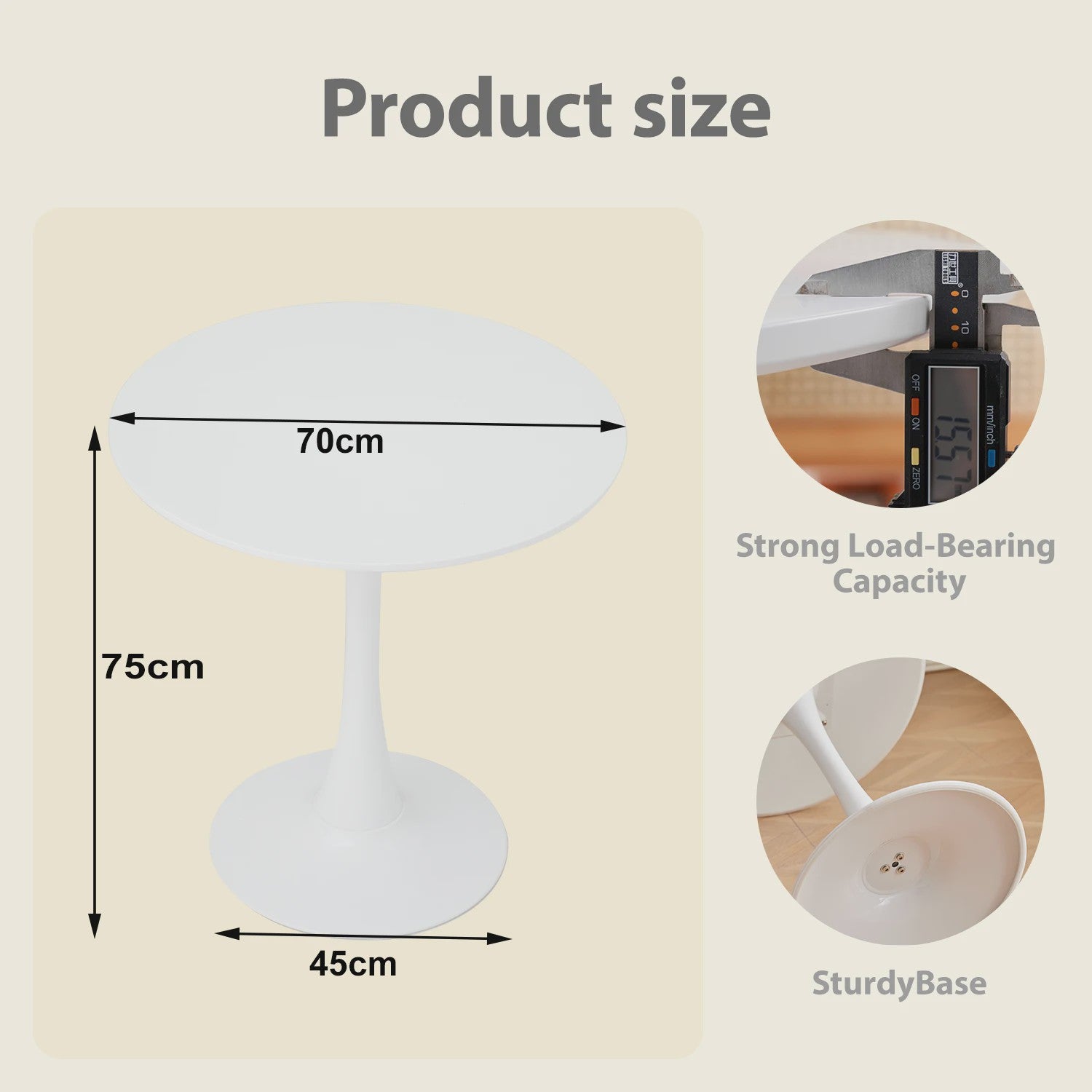 Elegante Ronde Eettafel - Nordic Tulip Design - 70cm - Wit of Zwart