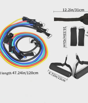 11-delige Weerstandsbanden Set met Handvatten, Enkelbanden en Deuranker - Draagbaar Fitness Materiaal
