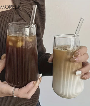 Set van 4 of 6 Hittebestendige Glazen Mokken met Verticale Ribbels - Koffie, Thee, Water, Sap