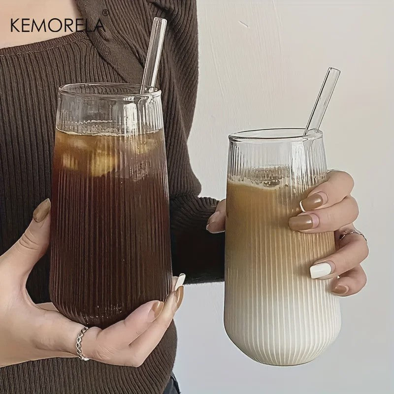 Set van 4 of 6 Hittebestendige Glazen Mokken met Verticale Ribbels - Koffie, Thee, Water, Sap