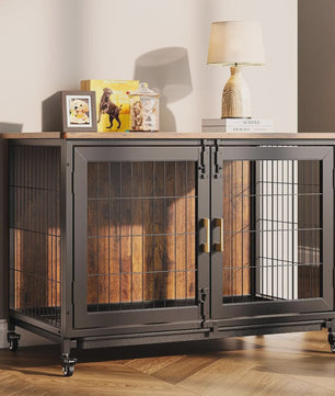 Houten Hondenkennel met Wielen en Lade - Stijlvolle Bijzettafel voor Kleine/Middelgrote Honden