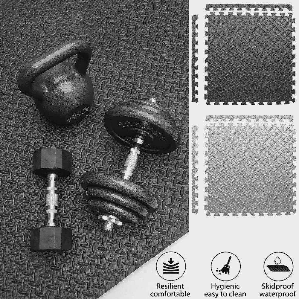 12-delige Puzzel Fitnessmatten Set - Antislip EVA Interlocking Vloertegels voor Thuisgym, Yoga & Sport