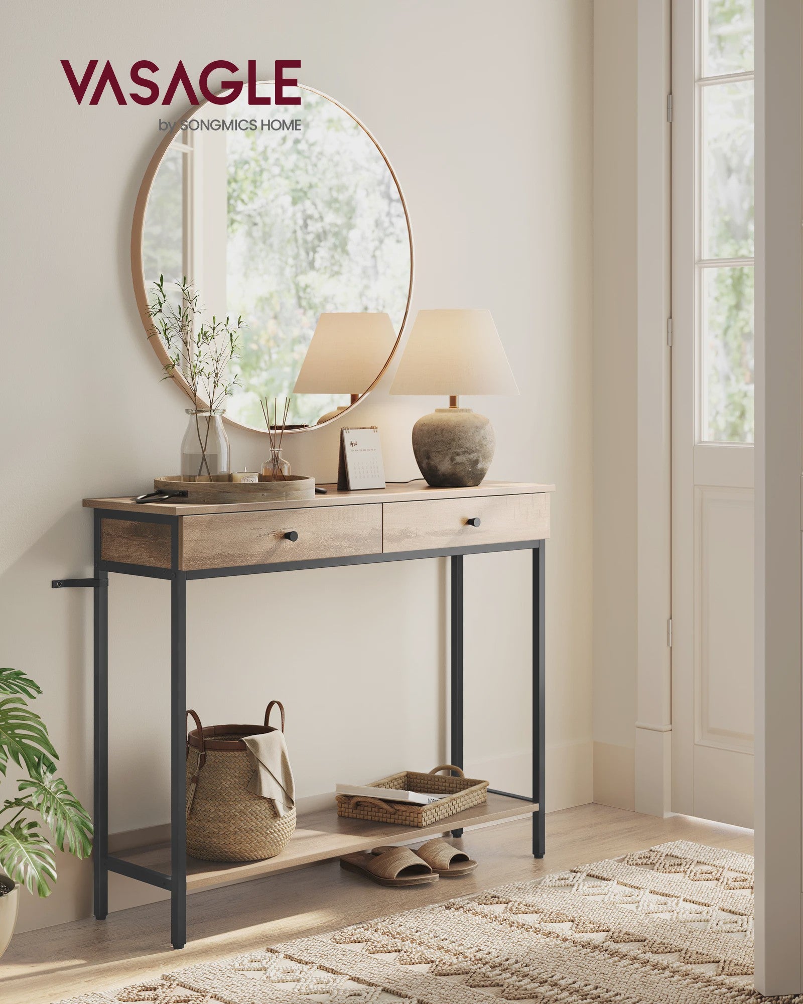 VASAGLE Console Tafel met 2 Lades en Open Plank - Stijlvolle Halmeubel