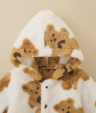 Schattige Baby Jumpsuit met Berenprint - Warm Fleece met Capuchon voor Peuters & Baby's