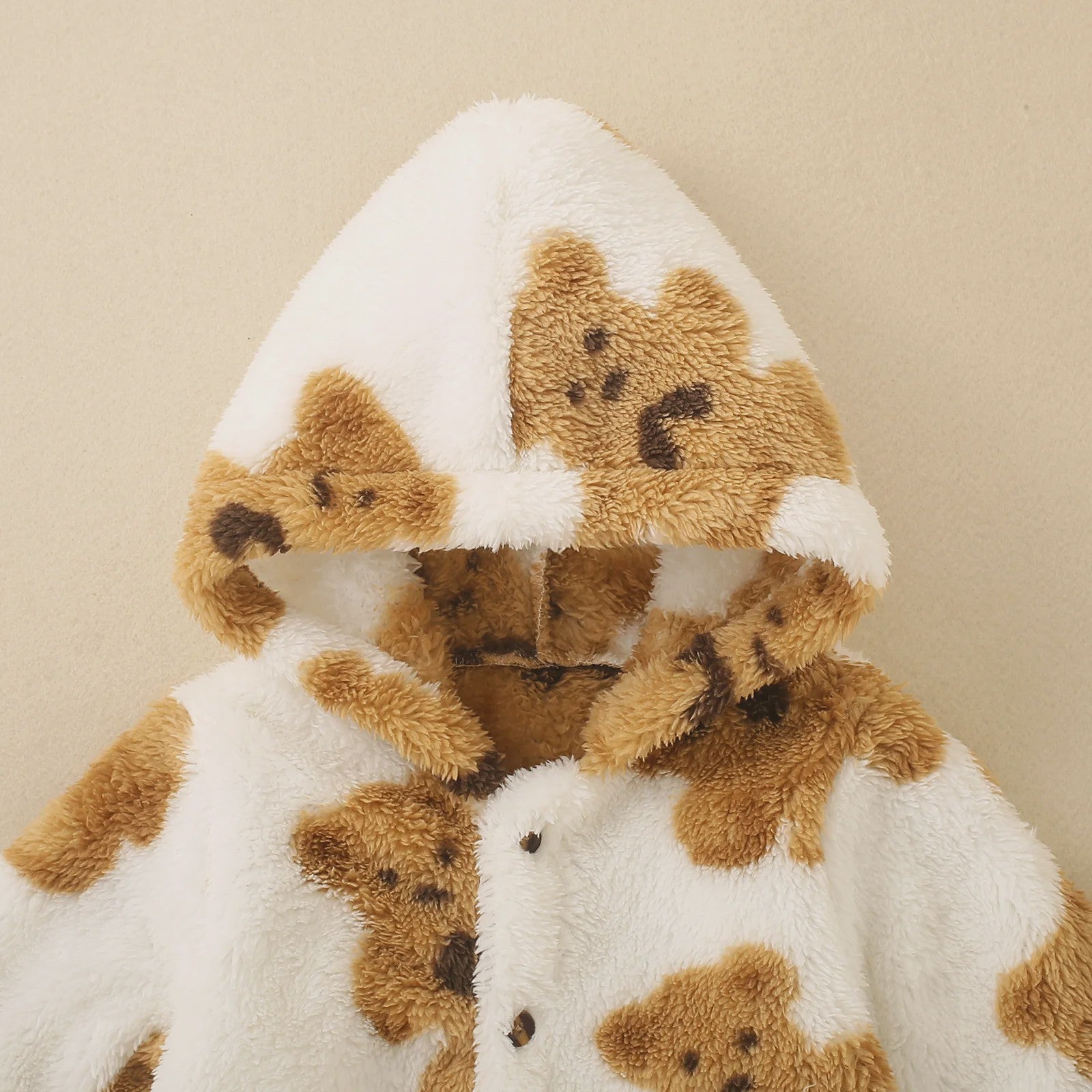 Schattige Baby Jumpsuit met Berenprint - Warm Fleece met Capuchon voor Peuters & Baby's