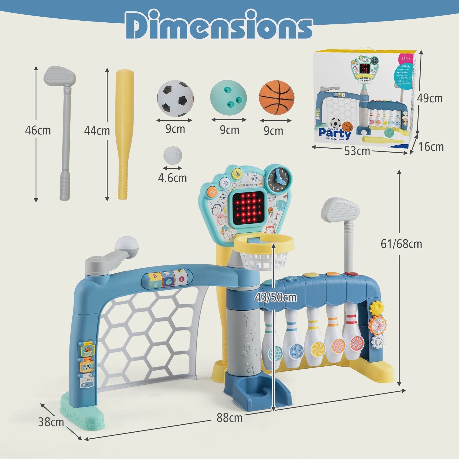 5-in-1 Peuter Sport Speelgoed: Basketbal, Voetbal, Golf, Bowling & Honkbal
