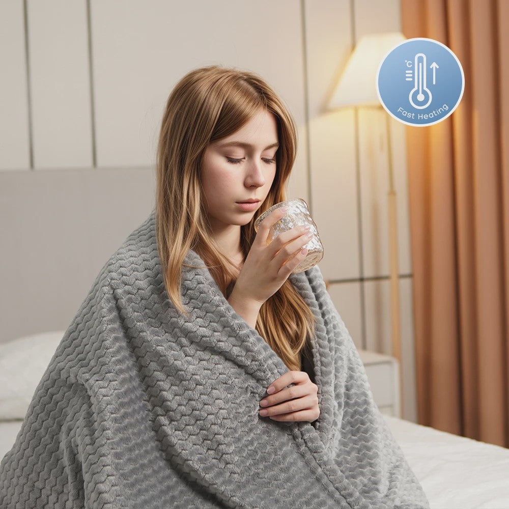 Elektrische Deken RUIANBAO 160x130cm - Verwarmde Plaid met 9 Warmtestanden & Timer