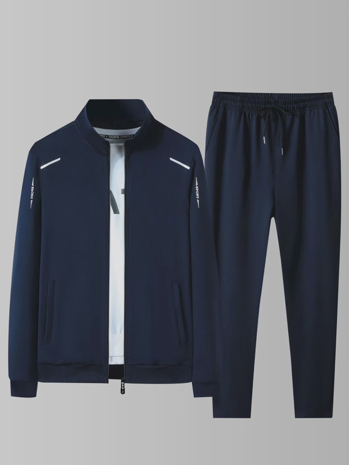 Moderne Casual Sportset voor Heren - Lente/Herfst Trainingspak met Opstaande Kraag en Elastische Broek