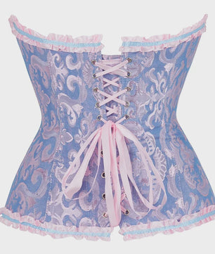 Victoriaans Jacquard Corset Top met Kant en Bloemenprint - Sexy Bustier voor Dames