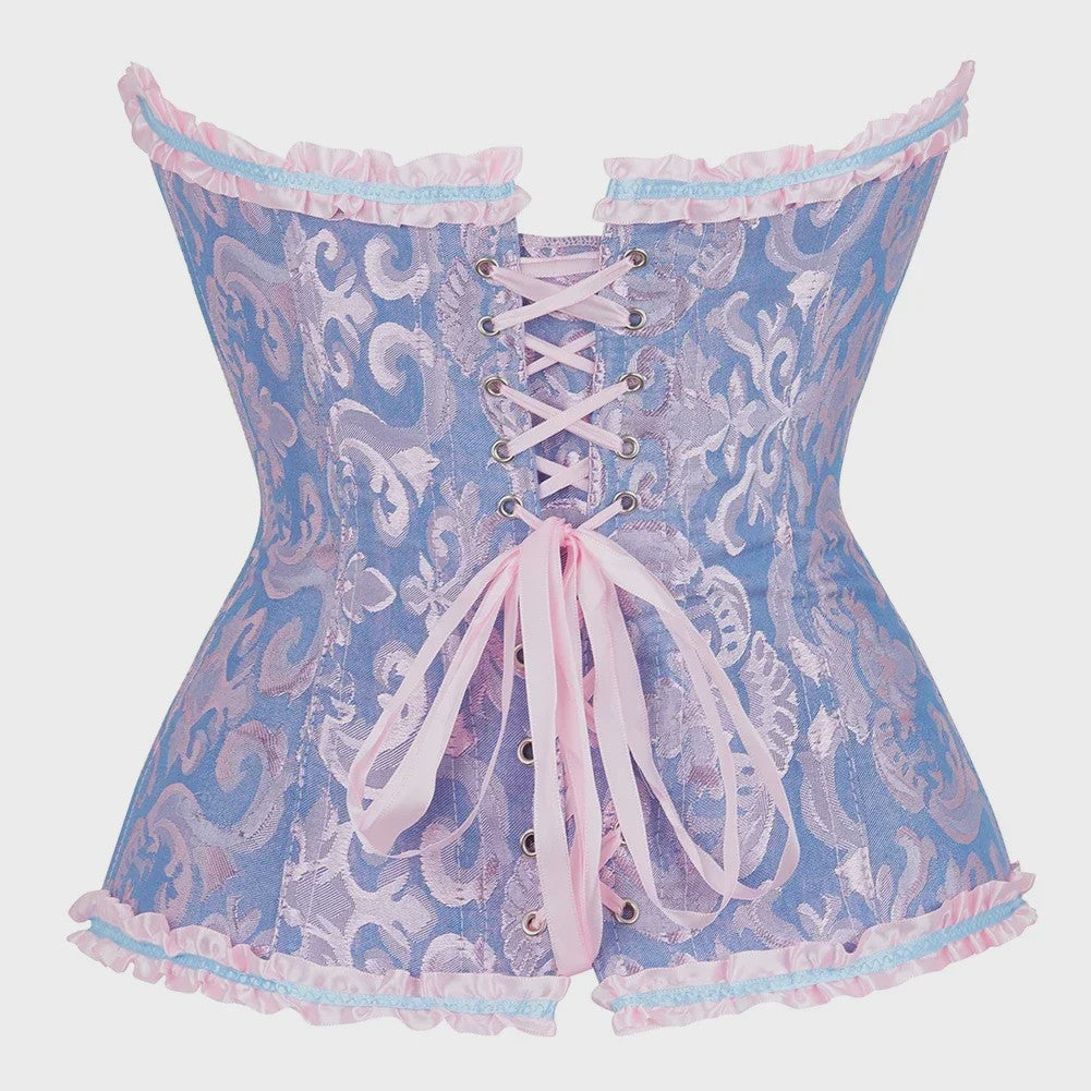Victoriaans Jacquard Corset Top met Kant en Bloemenprint - Sexy Bustier voor Dames