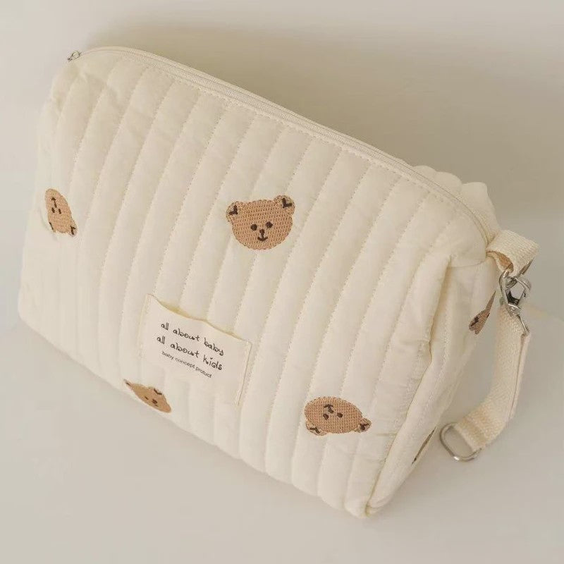 Quilted Luiertas Organizer met Borduring - Baby Verzorgingstas voor Kinderwagen