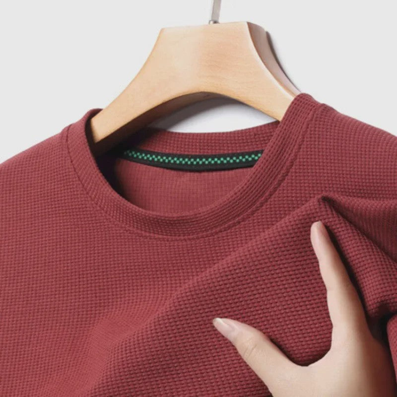 Heren Zomer T-shirt met Wafelstructuur en Korte Mouwen - Ronde Hals