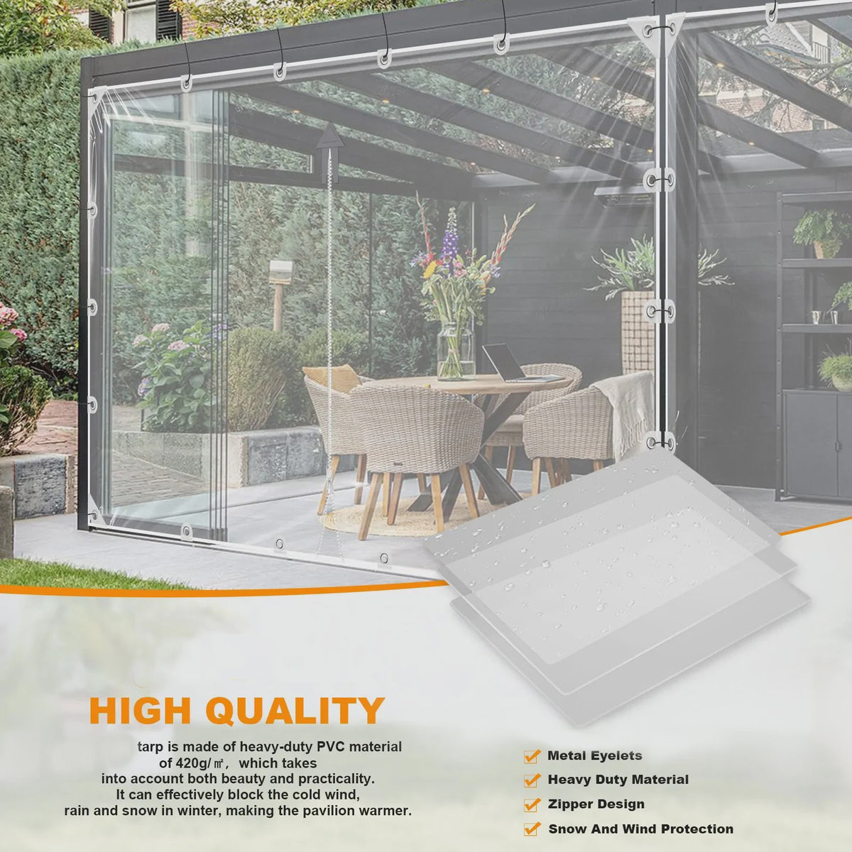 Waterdicht Transparant PVC Zeildoek met Ritssluiting en Verstevigde Oogjes - Ideaal voor Tuin en Garage