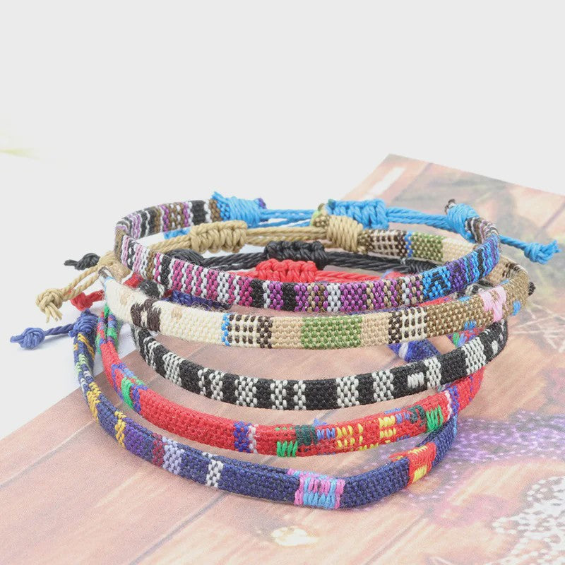 Handgemaakte Boho Anklet Armband - Geweven Stof, Verstelbaar, Beach & Ethnic Stijl
