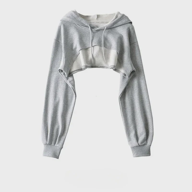 Unieke Dames Crop Hoodie met Lange Mouwen - Y2k Stijl & Persoonlijkheid