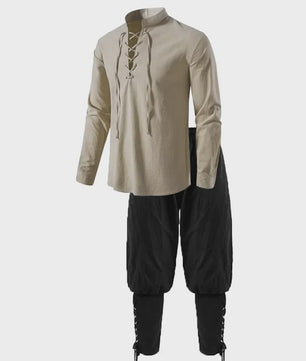 Middeleeuws Piraten Kostuum Set: Shirt met Vetersluiting en Broek